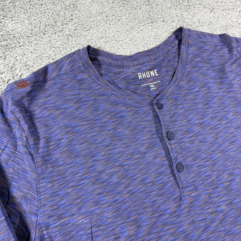 Rhone Performance Henley Top Shirt Mens XXL Heathered Blue Space Dye Long Sleeve